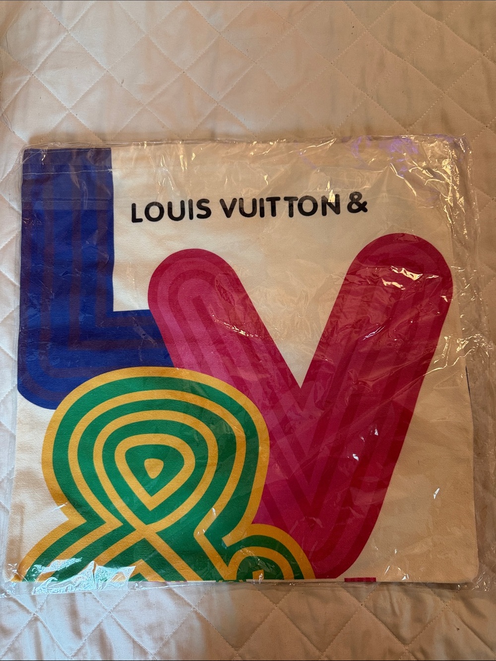Louis Vuitton White Tote with Pink, Blue & Green Graphic
